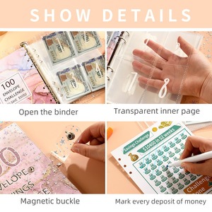 หนังสือ A5 size100EnvelopeChallengeBinder แวววาวแบบหลวมหนังสือที่ท้าทายประหยัดเงินสมุดออมทรัพย์คู่มือประหยัดเงิน - Product Image 5