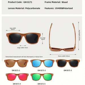 Gafas de Sol Polarizadas de Madera Natural para Hombre y Mujer, Gafas de Sol Cuadradas de Bambú - Product Image 6