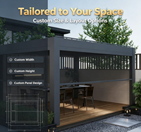 Gazebo moderne en aluminium à persiennes, éclairage LED, écrans d'intimité, toit rigide imperméable, résistant aux UV, verre trempé, résistant à la corrosion
