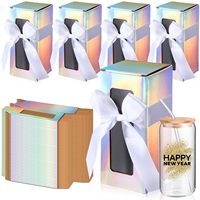 Boîte cadeau en carton holographique avec fenêtre transparente et ruban blanc pour emballage de tasses à café, de mugs et de canettes de bière pour mariage