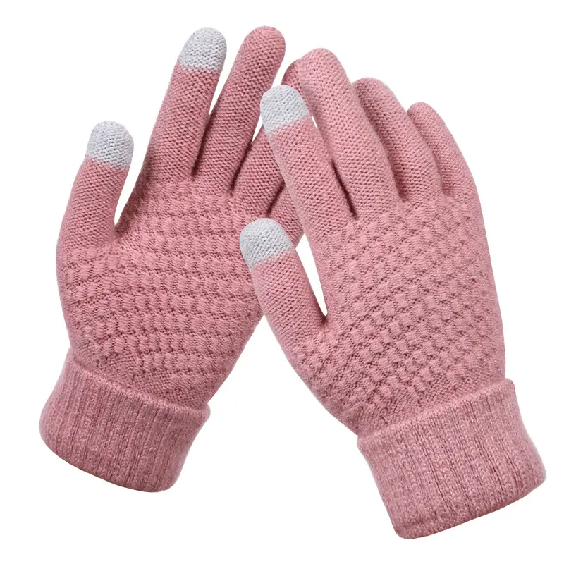 Customize Acrylic Winter Touchscreen Gloves Women Men Warm Stretch Knitted Wool Mittens Touch Screen Gloves Z0274-1