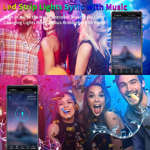 ไฟ LED แบบยืดหยุ่นขนาด 16.4 ฟุต 32.8 ฟุต 49.2 ฟุต 65.6 ฟุต ควบคุมด้วยเสียงอัจฉริยะ ซิงค์เพลง ไฟ LED RGB กันน้ำ รุ่น 5050 - Product Image 4