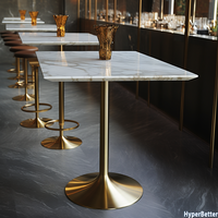 Tables carrées en marbre blanc en gros avec base en acier inoxydable Golden Tulip