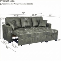 Canapé-lit sectionnel avec lit escamotable, chaise longue réversible, rangement, tissu respirant vert olive, canapé convertible