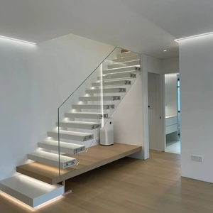 高級デザイン スチール製モノストリンガー浮遊階段 大理石/木製ステップ 浮遊階段 カスタム階段手すり付き - Product Image 3