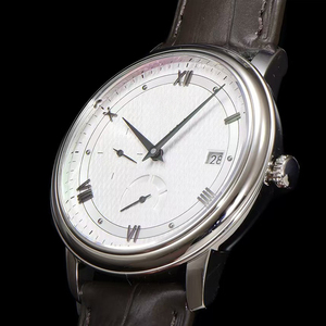 Reloj Mecánico Automático para Hombre, de Primera Calidad, con Caja de Acero, Correa de Cuero Marrón, Esfera Blanca, Reserva de Energía, Segundero Pequeño y Fecha - Product Image 1