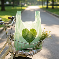 Sacs en plastique jetables en forme de cœur à motif de feuilles vert clair, sacs de courses imperméables, sacs de transport alimentaire, vente en gros