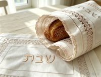 Housse de Challah en Lin Blanc Pur, Bordure en Dentelle Creuse, Broderie Hébraïque Multicolore, Lavable, Quatre Saisons, Shabbat Juif, Vente en Gros
