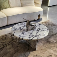 Table basse ronde en marbre Calacatta personnalisée OEM/ODM avec double plateau, mobilier en pierre pour aménagement intérieur moderne de salon