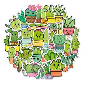 50 Stuks Groene Plant Stickers Schattige Cactus Sticker Gepotte Sappige Bloemen Voor Waterflessen Laptop Vinyl Waterdichte Stickers Packs