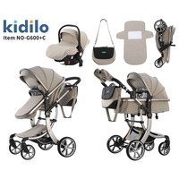 Poussette et landau 3-en-1 Kidilo en alliage d'aluminium, réversible, pliable et portable, pour nouveau-né et tout-petit