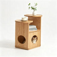 Table d'appoint moderne et écologique en chêne rouge, style bois naturel, multifonctionnelle, avec trou pour chat, pour l'interaction humain-animal