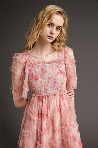 Vestido Maxi de Verano <span class=keywords><strong>2022</strong></span> para Mujer, Elegante, Rosa, con Volantes, Estampado Floral, Malla - Product Image 2