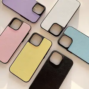 High quality PU Saffiano Leather back cover phone case for iphone 11/12/13/14/15 pro max