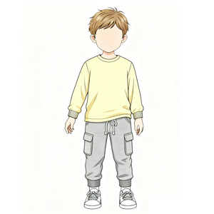 Ensemble de survêtement décontracté pour garçons 2025, haut à manches longues avec poignets côtelés, <span class=keywords><strong>pantalon</strong></span> <span class=keywords><strong>cargo</strong></span> avec cordon de serrage à la taille et poches, <span class=keywords><strong>beige</strong></span> et gris - Product Image 4