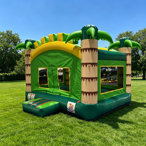 Castillo Inflable Comercial de PVC Blanco con Diseño de Palmeras Tropicales, Casa de Brinco con Temática de Jungla para Fiestas Infantiles, Alquiler Comercial, 300 kg - Product Image 1