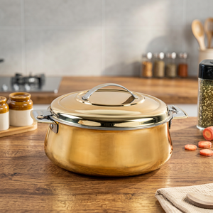 Golden Round Casserole <b>Pot</b> With Stainless Steel Lid And Handles Durable Modern Design For Gas And Induction <b>Cookers</b> - Product Image 2