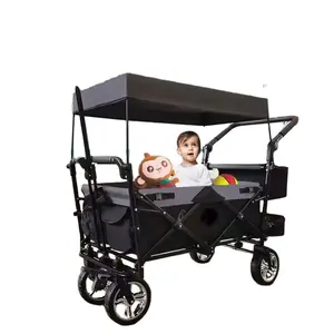 Wagon Stroller Hand Carts Folding Wagon With Awning Trolleys Camping Cart With Multiple Pocket Folding Cart