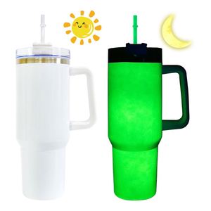 White Blank Sublimation Glow in the Dark 40Oz Tumbler <b>Travel</b> Coffee Mugs With Handle Lid and Straw - Product Image 3