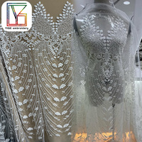 Luxe blanc mariée perlé paillettes dentelle français broderie fleur perle paillettes tissu Tulle dentelle tissu pour robe de mariée