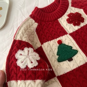 Christmas Kids Sweater Red Wool Knitwear Thickened Warm Winter Clothing For Boys And Girls With Bear Applique Design - Product Image 3