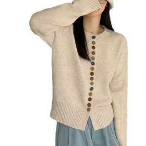 Cardigan tricoté boutonné simple et coloré de style coréen pour femme, nouvelle collection automne/hiver 2026, <span class=keywords><strong>pull</strong></span> court ample haut de gamme - Product Image 5