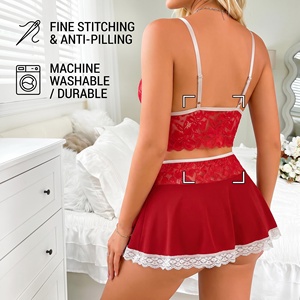 Vêtements <span class=keywords><strong>de</strong></span> nuit brillants pour femmes en gros : Ensemble tendance haut à bretelles col en V et mini-chemise <span class=keywords><strong>de</strong></span> nuit, fabricant raffiné <span class=keywords><strong>de</strong></span> lingerie <span class=keywords><strong>de</strong></span> nuit en dentelle pour femmes - Product Image 3