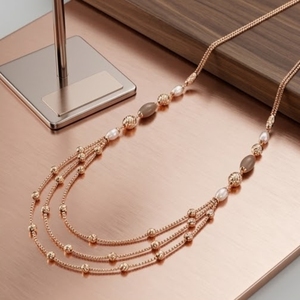 Collier Mala italien en argent 925, finition or rose, chaîne de créateur multicouche perlée, bijoux pour femmes - Product Image 4