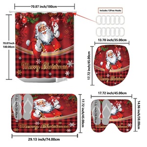 Red Christmas Ornament Stars Polyester Shower Curtain Bathroom Curtain Digital Print Custom Print Waterproof Bulk Wholesale - Product Image 5
