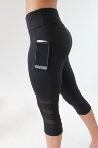 Wholesale <strong>Black</strong> High Waist <strong>Cropped</strong> <strong>Leggings</strong> Mesh Patchwork Gym Fitness Yoga Pant <strong>Legging</strong> With Pocket - Product Image 4