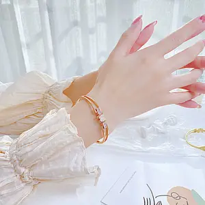 Pulseira de zircônia, pulseira da moda de ouro 18k banhada a ouro pvd bracelete de aço inoxidável para mulheres