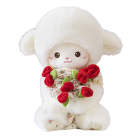 Peluche magnétique super douce personnalisée par le fabricant, poupée d'agneau romantique tenant un bouquet de roses pour la Saint-Valentin