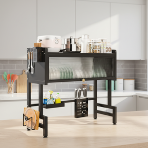 Égouttoir à vaisselle multifonctionnel à double niveau en acier au carbone, anti-poussière, rétractable pour porte d'armoire, pour la maison - Product Image 1