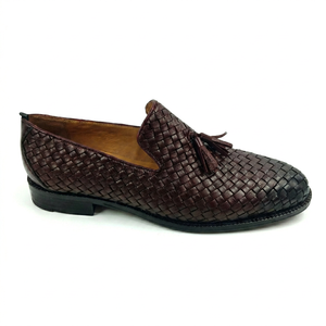 Mocasines de Cuero Genuino para Hombre, Estilo Slip-On con Punta Redonda y Patrón Tejido, Zapatos de Vestir para Oficina y Carrera Profesional, Suela de Goma, Cómodos - Product Image 1