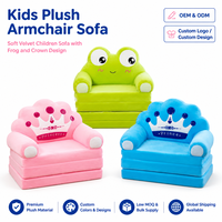 Fauteuil Canapé en Peluche pour Enfants, Chaise en Velours Doux avec Design Couronne, Vert Rose Bleu, Coton PP, OEM ODM Vente en Gros