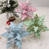 Décorations de Noël, arrangements floraux artificiels en tissu de poinsettia, ornements décoratifs, fleurs de Noël scintillantes