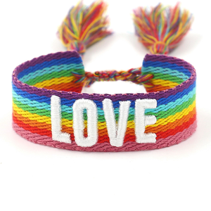 Nueva Pulsera Bordada con Letras de <span class=keywords><strong>Amor</strong></span>, Hecha a Mano, Arcoíris, <span class=keywords><strong>Amistad</strong></span>, Orgullo <span class=keywords><strong>Gay</strong></span>, con Borlas - Product Image 1