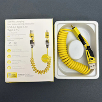 Kabel Retraktil Spiral 4 in 1 PD 65W USB Type C ke Type C 8 PIN Pengisian Cepat untuk ponsel 16 15 14 13 Samsung Huawei
