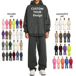 Ensemble de survêtement en molleton uni personnalisé, <span class=keywords><strong>2</strong></span> pièces, coton et polyester, impression en relief, sweat-shirts à capuche pour hommes - Product Image 2