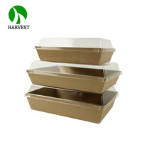 Plateau jetable en papier kraft avec couvercle, 50 pièces, pour salade et pommes de terre, à emporter