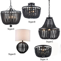 Collection de lustres en perles de bois noires, luminaires suspendus de style farmhouse bohème pour salle à manger, chambre et entrée
