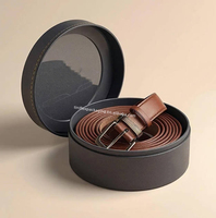 Caja de Regalo Redonda de Cuero Rígido de Lujo con Tapa con Ventana, Caja de Regalo Circular de Cartón Personalizada con Cinturón de Cuero