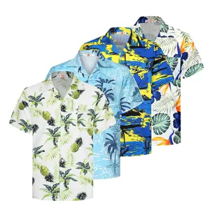 도매 실크 하와이 캐주얼 셔츠 새로운 남성 패션 세트 비치 여름 셔츠 남성용 반팔 셔츠