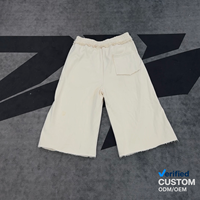 Pantalon Culotte Cropped Ample Beige à Taille Élastique et Ourlet Volanté, Style Streetwear, Marque Privée ODM