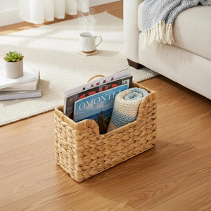 Cesta de Jacinto de Agua Hecha a Mano para Guardar Mantas, Organizador de Revistas Tejido Natural, Contenedor Rústico en Forma de U con Asas para Sala de Estar - Product Image 2