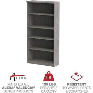 Librería Alera Valencia Series de Cinco Estantes, Gris Rústico, 31.75w X 14d X 64.75h, para Oficina en Casa o Sala de Estar - Product Image 6