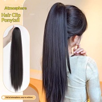 Perruque queue de cheval longue et droite pour femme, extension de cheveux réaliste, volume naturel, avec pince à griffes