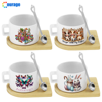 Mug à café en céramique blanc vierge pour sublimation, petit format, avec base en bambou et cuillère