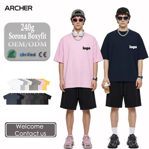 Camiseta con Logotipo Personalizado, 240G, Corte Holgado, Sensación Fresca, 74% Algodón, 26% Poliéster, para Hombre, Color Sólido, Cuello Redondo, Informal - Product Image 1