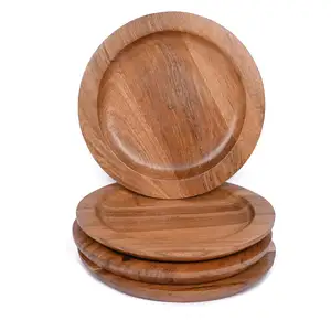 Acacia Wood Centerpiece Tableware Wood Dining Plates For Food Sandwiches, Salad, Finger Foods Table Decor/Family Gathering